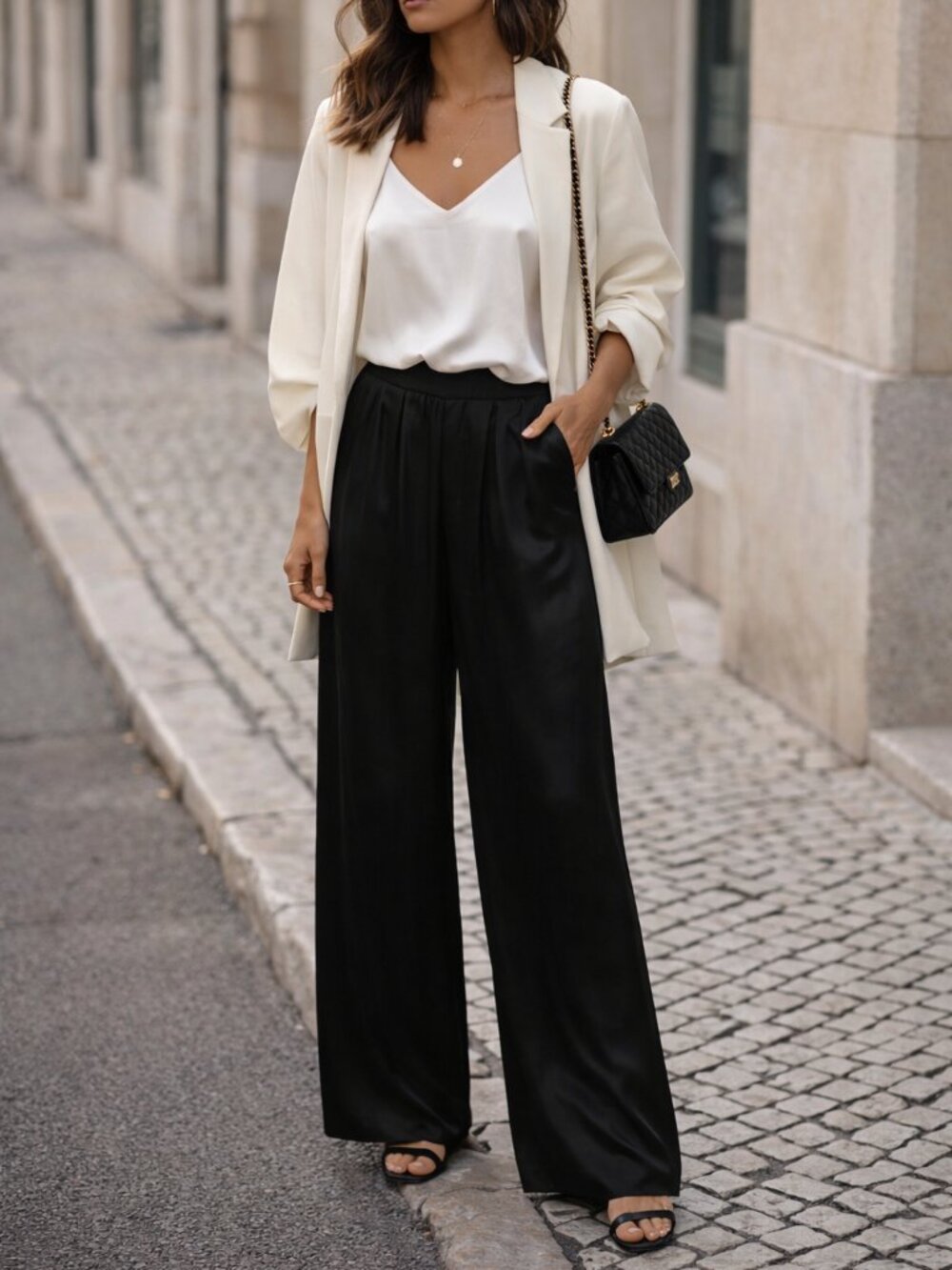 H&M Black Satin Wide Leg Pants